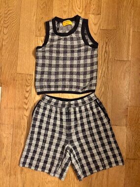 Guest in Residence Navy and Plaid Knit Set